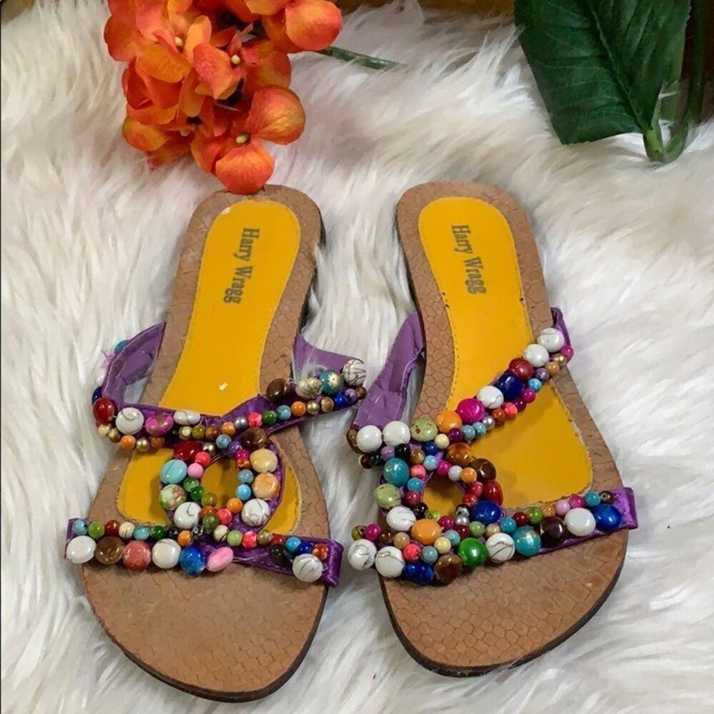 HARRY WRAGG BEADED OPEN TOE SANDALS SIZE‎ 8